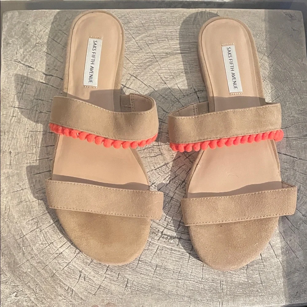 Saks Fifth Avenue Tan Sandals with coral Accents